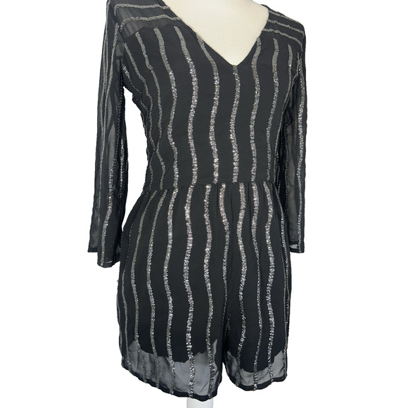 Castle Core Fairy Goth Bell Sl Abercrombie &‎ Finch Black & sequin romper Sz 00 - Picture 2 of 10